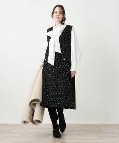 Leilian PLUS HOUSE / レリアンプラスハウス ロング・マキシ丈ワンピース | ドットツイードジャンパースカート【セレモニー】【Leilian WHITE LABEL】