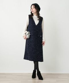 Leilian PLUS HOUSE / レリアンプラスハウス ロング・マキシ丈ワンピース | ドットツイードジャンパースカート【セレモニー】【Leilian WHITE LABEL】