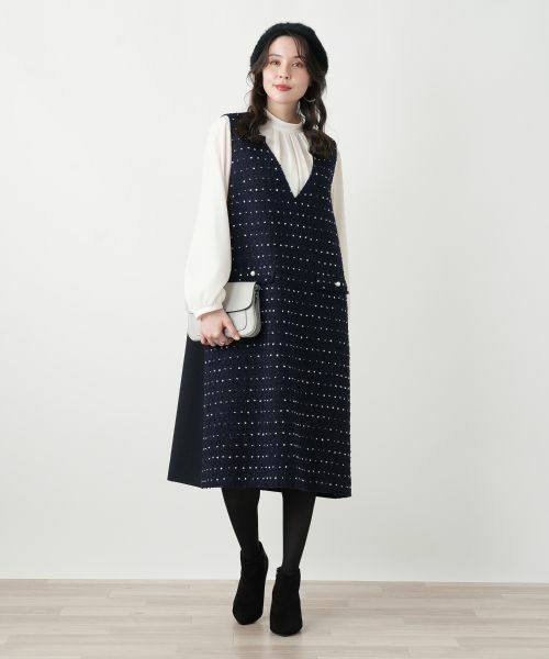 Leilian PLUS HOUSE / レリアンプラスハウス ロング・マキシ丈ワンピース | ドットツイードジャンパースカート【セレモニー】【Leilian WHITE LABEL】 | 詳細11