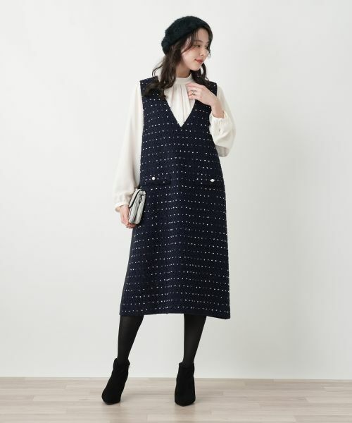 Leilian PLUS HOUSE / レリアンプラスハウス ロング・マキシ丈ワンピース | ドットツイードジャンパースカート【セレモニー】【Leilian WHITE LABEL】 | 詳細12