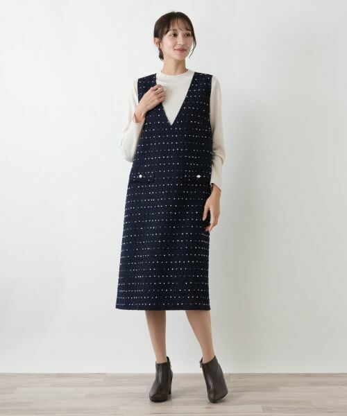 Leilian PLUS HOUSE / レリアンプラスハウス ロング・マキシ丈ワンピース | ドットツイードジャンパースカート【セレモニー】【Leilian WHITE LABEL】 | 詳細14