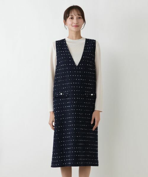 Leilian PLUS HOUSE / レリアンプラスハウス ロング・マキシ丈ワンピース | ドットツイードジャンパースカート【セレモニー】【Leilian WHITE LABEL】 | 詳細18