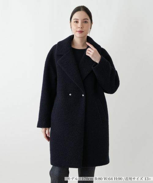 Leilian PLUS HOUSE/レリアンプラスハウス ブークレミドルコート【NEMIKA】 ネイビー 13+ Leilian PLUS HOUSE/レリアンプラスハウス ブークレミドルコート【NEMIKA】 ネイビー 13+