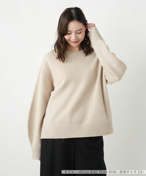 Leilian PLUS HOUSE/レリアンプラスハウス クルーネックニットプルオーバー【NEMIKA】 ベージュ 13+