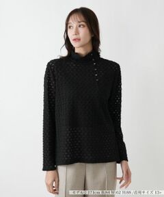 Leilian PLUS HOUSE / レリアンプラスハウス カットソー | 透かし編みボトルネックプルオーバー【BOURGE】