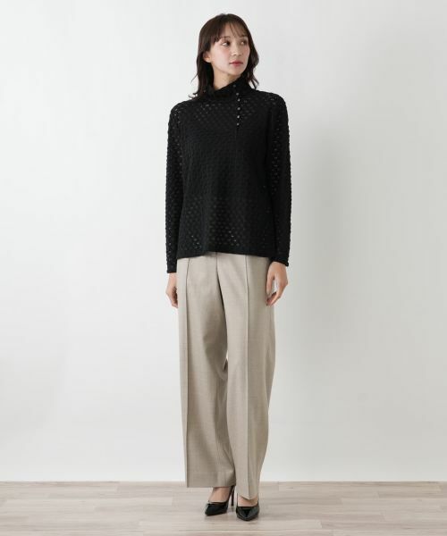 Leilian PLUS HOUSE / レリアンプラスハウス カットソー | 透かし編みボトルネックプルオーバー【BOURGE】 | 詳細1