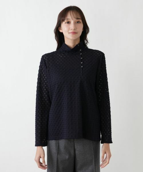 Leilian PLUS HOUSE / レリアンプラスハウス カットソー | 透かし編みボトルネックプルオーバー【BOURGE】 | 詳細10