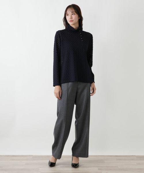 Leilian PLUS HOUSE / レリアンプラスハウス カットソー | 透かし編みボトルネックプルオーバー【BOURGE】 | 詳細7