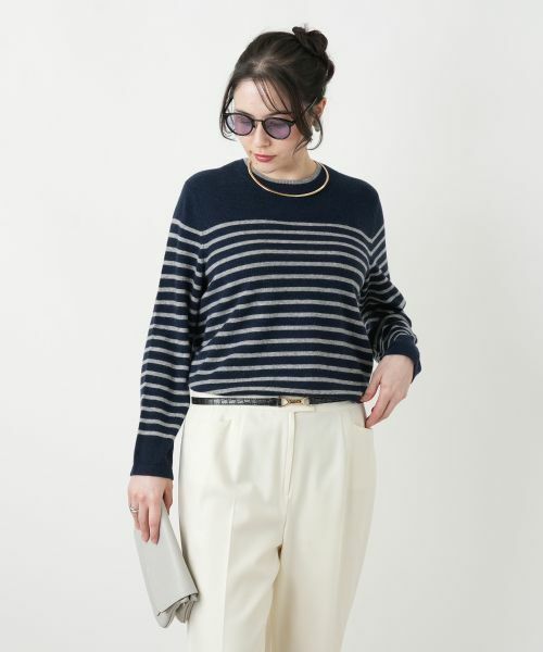 Leilian PLUS HOUSE / レリアンプラスハウス ニット・セーター | カシミヤボーダーニットプルオーバー【Leilian WHITE LABEL】 | 詳細1