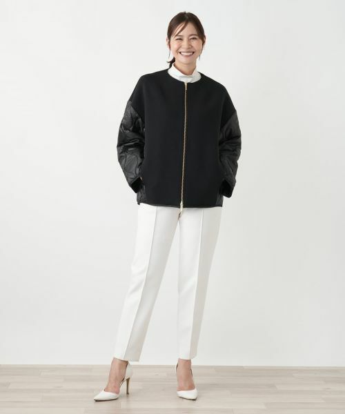 Leilian PLUS HOUSE / レリアンプラスハウス その他アウター | 異素材切り替えノーカラーブルゾン | 詳細1