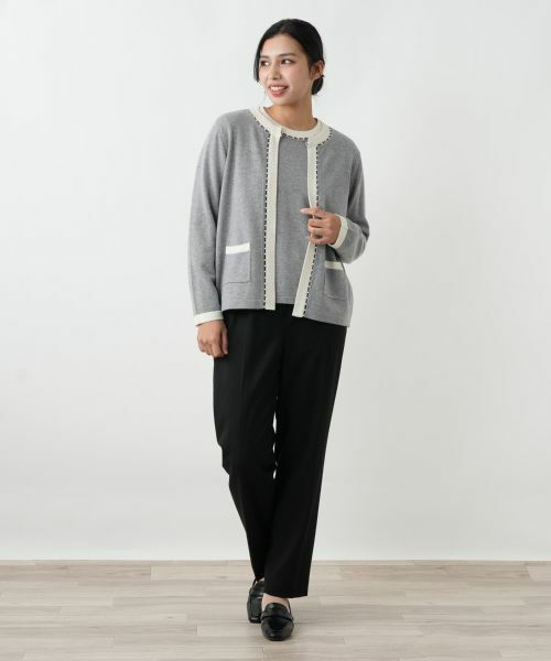 Leilian PLUS HOUSE / レリアンプラスハウス カーディガン・ボレロ | ビジューバイカラーカーディガン【Leilian WHITE LABEL】 | 詳細1