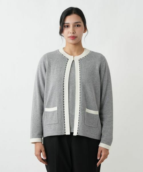 Leilian PLUS HOUSE / レリアンプラスハウス カーディガン・ボレロ | ビジューバイカラーカーディガン【Leilian WHITE LABEL】 | 詳細4