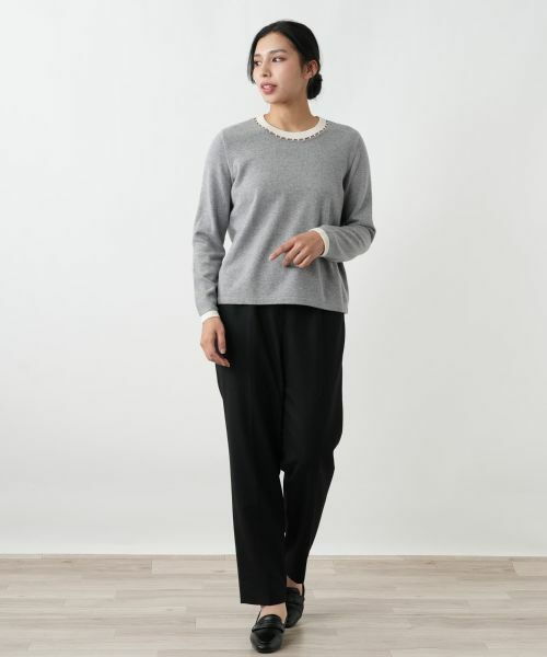 Leilian PLUS HOUSE / レリアンプラスハウス ニット・セーター | ビジューネックバイカラーニット【Leilian WHITE LABEL】 | 詳細1