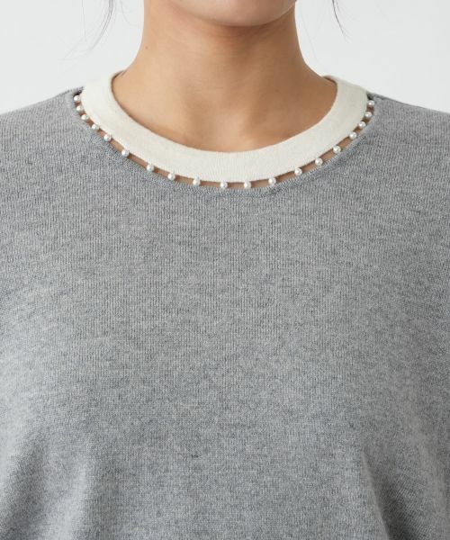 Leilian PLUS HOUSE / レリアンプラスハウス ニット・セーター | ビジューネックバイカラーニット【Leilian WHITE LABEL】 | 詳細7