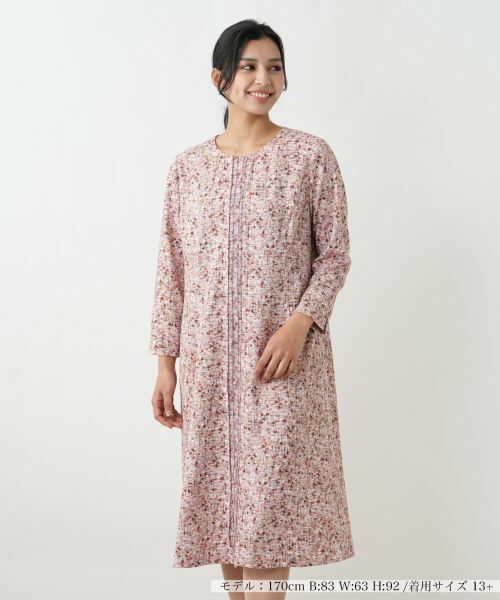 Leilian PLUS HOUSE / レリアンプラスハウス ドレス | 異素材切替ミックスカラーワンピース【Leilian WHITE LABEL】（ピンク）