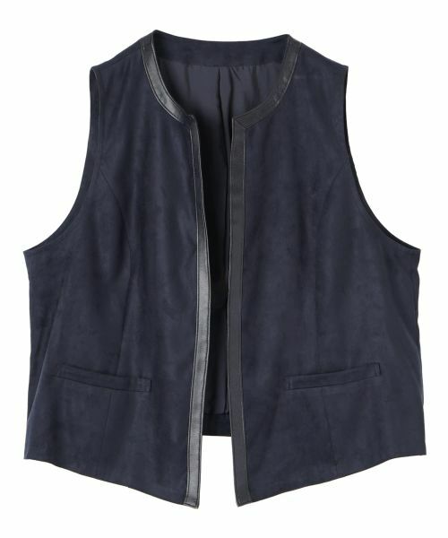 Leilian PLUS HOUSE / レリアンプラスハウス テーラードジャケット | 合成皮革パイピングベスト（ネイビー）