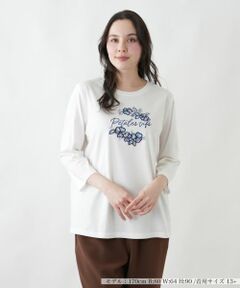 Leilian PLUS HOUSE / レリアンプラスハウス カットソー | フラワー刺繍ロゴプルオーバー【Leilian WHITE LABEL】