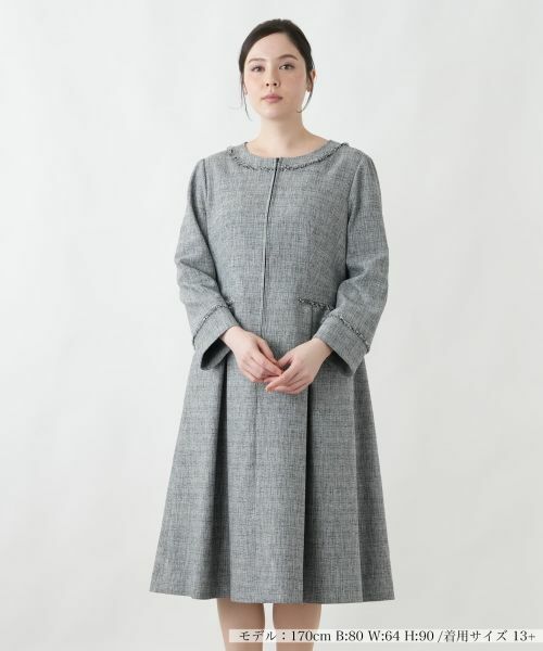 Leilian PLUS HOUSE / レリアンプラスハウス ドレス | フリンジトリムタックワンピース【BOURGE】（グレー系）
