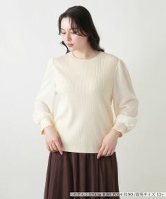 Leilian PLUS HOUSE / レリアンプラスハウス ニット・セーター | シアーパフスリーブニットプルオーバー【BOURGE】