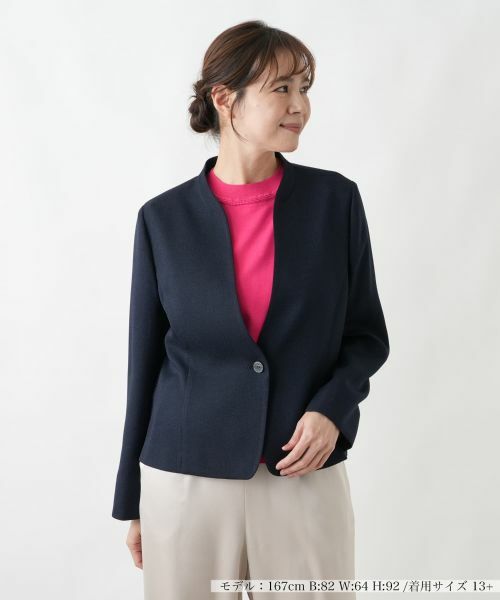 Leilian PLUS HOUSE / レリアンプラスハウス テーラードジャケット | ジャカードジャケット【セレモニー】【26年3月カタログ】（ネイビー）
