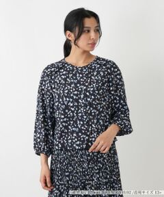 フラワープリント ギャザーブラウス【Leilian WHITE LABEL】