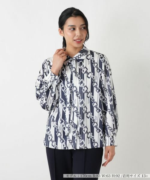 Leilian PLUS HOUSE / レリアンプラスハウス シャツ・ブラウス | ブラウス【ROCHAS Premiere】（ネイビー）