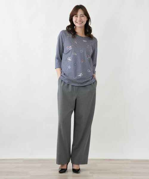 Leilian PLUS HOUSE / レリアンプラスハウス カットソー | モチーフ刺繍ボーダーカットソー | 詳細1