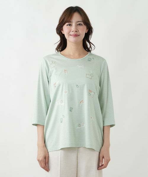 Leilian PLUS HOUSE / レリアンプラスハウス カットソー | モチーフ刺繍ボーダーカットソー | 詳細13