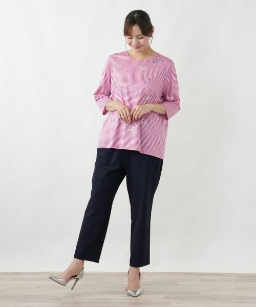 Leilian PLUS HOUSE / レリアンプラスハウス カットソー | モチーフ刺繍ボーダーカットソー | 詳細7