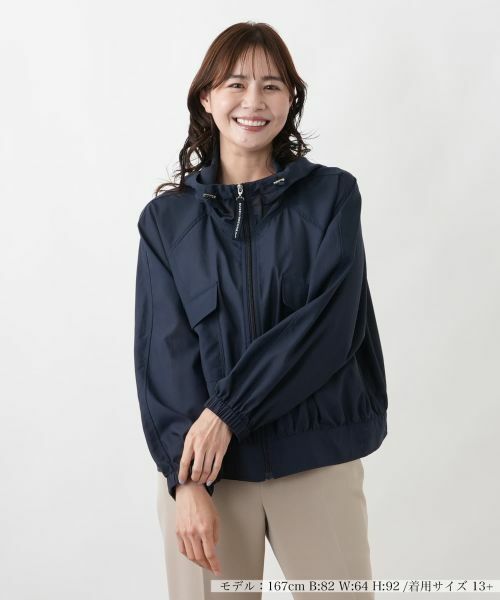 Leilian PLUS HOUSE / レリアンプラスハウス テーラードジャケット | フーデッドジップブルゾン【MUSE BY ROCHAS Premiere】（ネイビー）