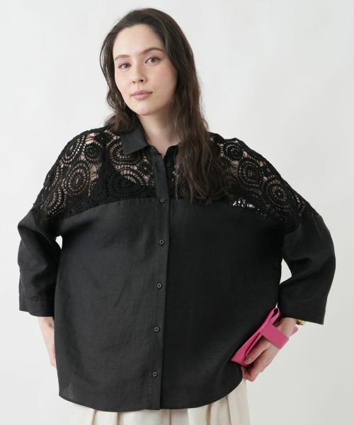 Leilian PLUS HOUSE / レリアンプラスハウス シャツ・ブラウス | レースドッキングブラウス | 詳細1