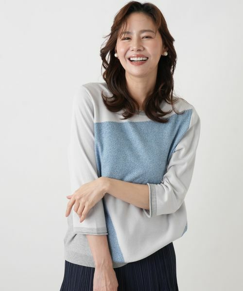 Leilian PLUS HOUSE / レリアンプラスハウス ニット・セーター | グラフィカルパターン プルオーバー（セルリアンブルー）