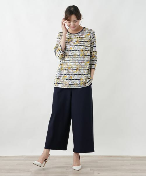 Leilian PLUS HOUSE / レリアンプラスハウス カットソー | フラワーボーダープルオーバー【Leilian WHITE LABEL】 | 詳細1