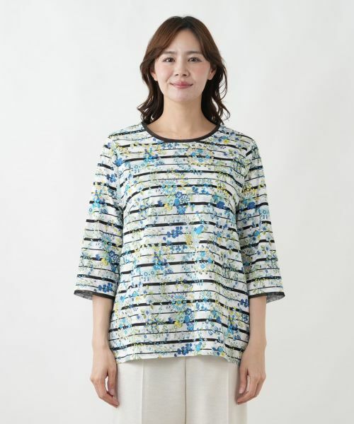 Leilian PLUS HOUSE / レリアンプラスハウス カットソー | フラワーボーダープルオーバー【Leilian WHITE LABEL】 | 詳細7