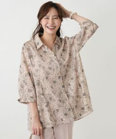 Leilian PLUS HOUSE / レリアンプラスハウス シャツ・ブラウス | フラワーストライプシャツ