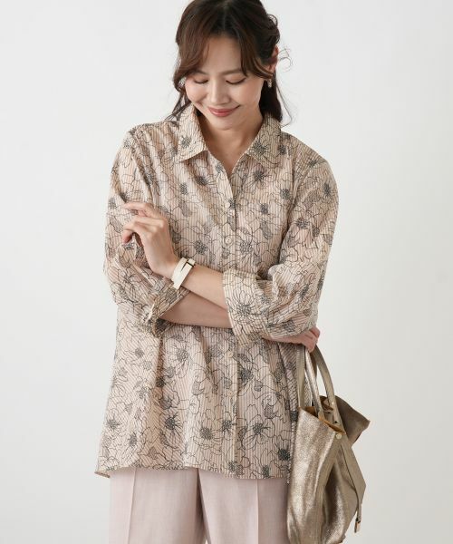 Leilian PLUS HOUSE / レリアンプラスハウス シャツ・ブラウス | フラワーストライプシャツ | 詳細10