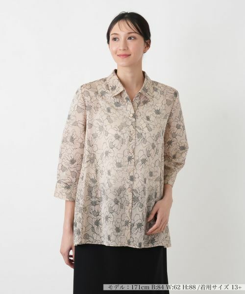 Leilian PLUS HOUSE / レリアンプラスハウス シャツ・ブラウス | フラワーストライプシャツ | 詳細13