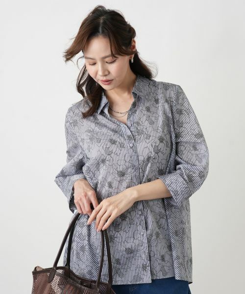 Leilian PLUS HOUSE / レリアンプラスハウス シャツ・ブラウス | フラワーストライプシャツ | 詳細2