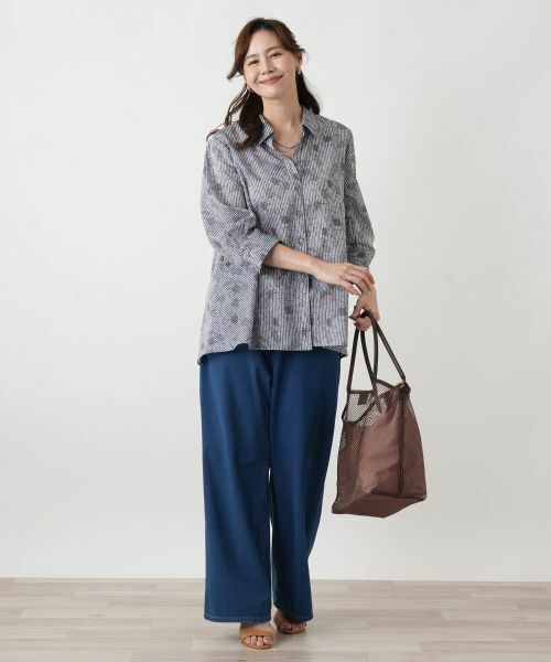 Leilian PLUS HOUSE / レリアンプラスハウス シャツ・ブラウス | フラワーストライプシャツ | 詳細4