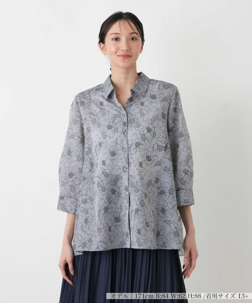 Leilian PLUS HOUSE / レリアンプラスハウス シャツ・ブラウス | フラワーストライプシャツ | 詳細5