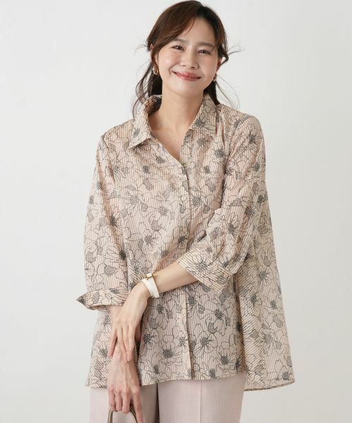 Leilian PLUS HOUSE / レリアンプラスハウス シャツ・ブラウス | フラワーストライプシャツ | 詳細9