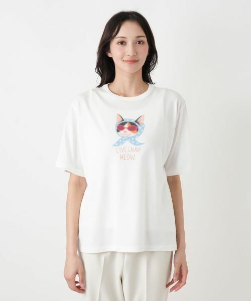 Leilian PLUS HOUSE / レリアンプラスハウス Tシャツ | 三毛猫プリントTシャツ【NEMIKA】 | 詳細4