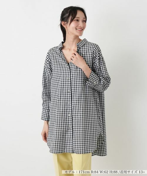 Leilian PLUS HOUSE / レリアンプラスハウス シャツ・ブラウス | ギンガムチュニックブラウス【NEMIKA】（ブラック）