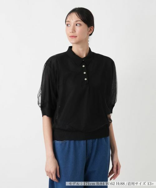 Leilian PLUS HOUSE / レリアンプラスハウス ニット・セーター | ポロニット【NEMIKA】（ブラック）