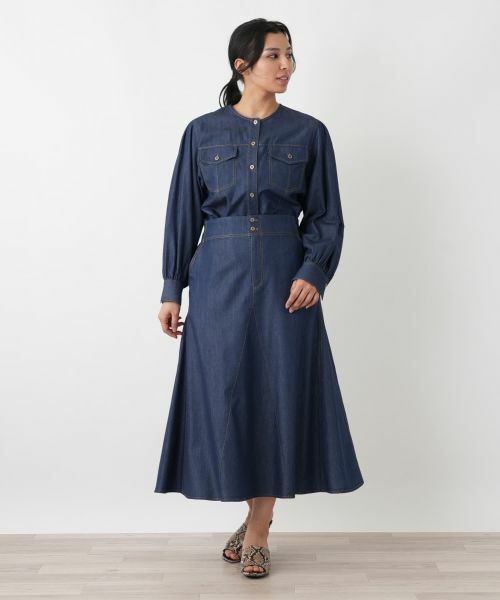 Leilian PLUS HOUSE / レリアンプラスハウス ミニ・ひざ丈スカート | デニム調 パネルフレアスカート【NEMIKA】 | 詳細1