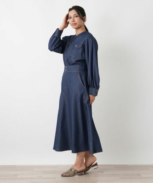 Leilian PLUS HOUSE / レリアンプラスハウス ミニ・ひざ丈スカート | デニム調 パネルフレアスカート【NEMIKA】 | 詳細2