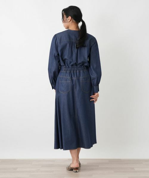 Leilian PLUS HOUSE / レリアンプラスハウス ミニ・ひざ丈スカート | デニム調 パネルフレアスカート【NEMIKA】 | 詳細3