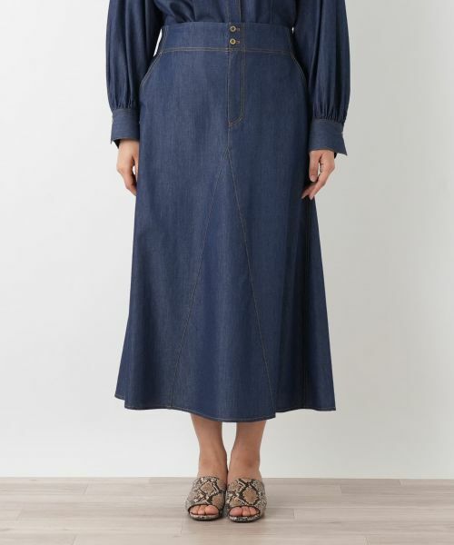 Leilian PLUS HOUSE / レリアンプラスハウス ミニ・ひざ丈スカート | デニム調 パネルフレアスカート【NEMIKA】 | 詳細4