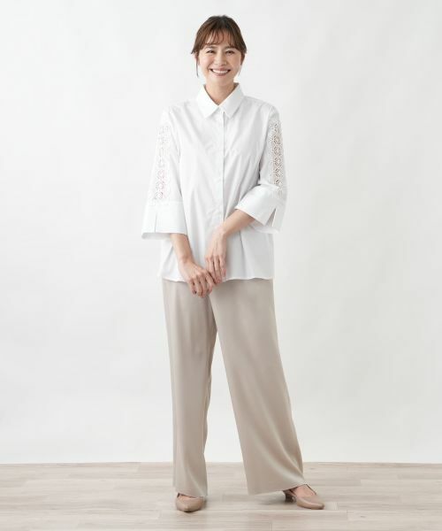 Leilian PLUS HOUSE / レリアンプラスハウス シャツ・ブラウス | カットワークスリーブシャツ【BLUBIANCO】 | 詳細1