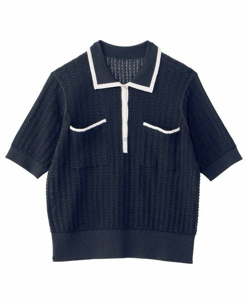 Leilian PLUS HOUSE / レリアンプラスハウス ニット・セーター | ポロ衿プルオーバー（ネイビー）